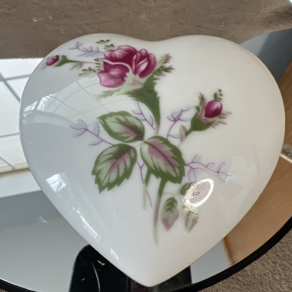 Vintage Heart Shaped Porcelain Trinket Box "Our Own Import Japan" Hand Painted